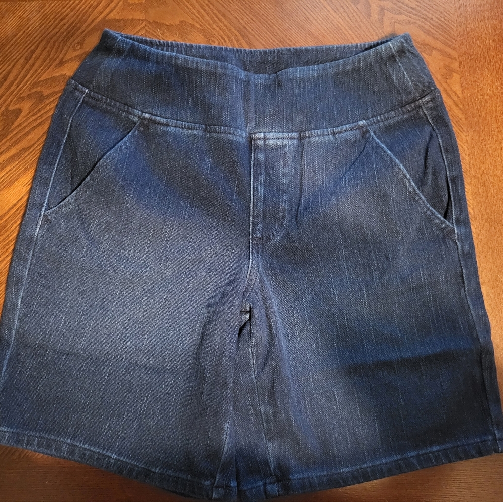 Belle By Kim Gravel Jean Shorts Dark Wash Size 8 Pockets Elastic Waist New